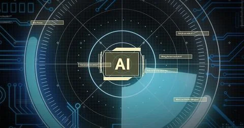 Image of ai text and data processing over scope scanning Stock-Fotos