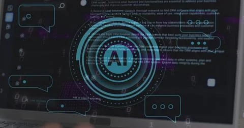 Image of ai text and digital data processing over black background Stock Illustration