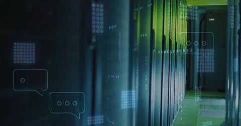 Image of ai text and digital data processing over computer servers Illustrazione stock