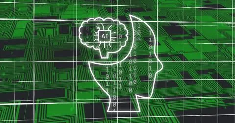Image of ai text and digital human over binary coding Foto stock