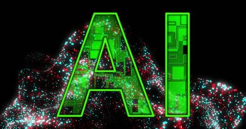 Image of ai text and glowing connections on black background 스톡 일러스트