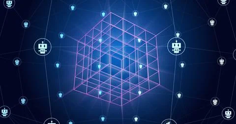 Image of ai text and icon, data processing over networks Stock Photos