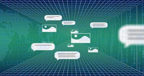 Image of ai text and icon, data processing over grid Foto stock