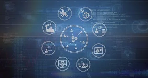 Image of ai text and icon, data processing over computer server Stock Photos