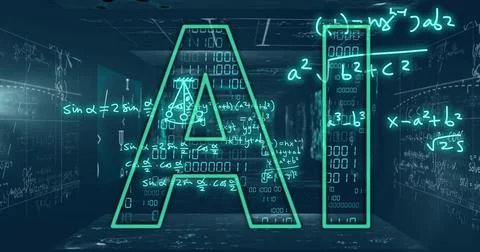 Image of ai text and mathematical data processing Stock Illustration