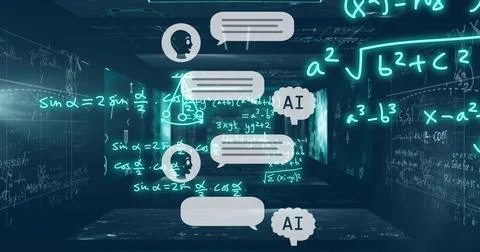 Image of ai text and mathematical data processing Stock Illustration