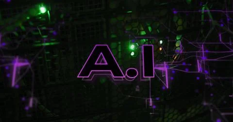 Image of ai text and network of connections over server room 写真素材