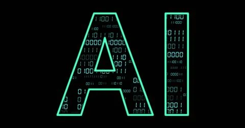 Image of ai text with binary coding and data processing Foto stock