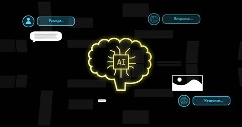 Image of ai text, brain and digital data processing over black background イラスト素材
