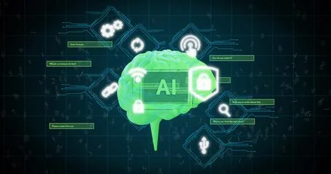 Image of ai text, brain and digital data processing over black background 스톡 일러스트