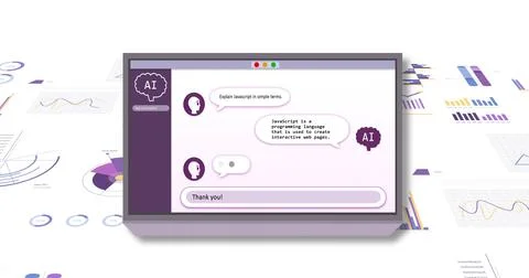 Image of ai text, chat bot and data processing over computer screen 스톡 사진