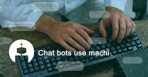 Image of ai text, chat bot and data processing over caucasian man using laptop Foto stock
