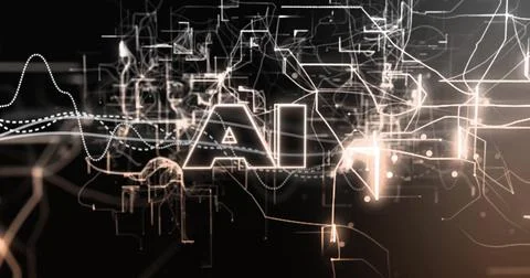 Image of ai text, data processing and connections on black background Stock Illustration