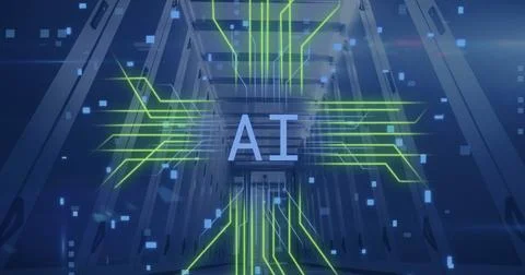 Image of ai text with data processing over computer servers Stock Photos