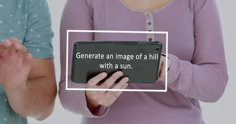 Image of ai text data processing and diverse people using electronic devices Stock Photos