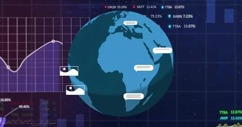 Image of ai text, globe and digital data processing over black background Illustrazione stock