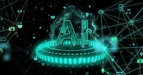 Image of ai text, globe with binary coding and data processing over dark Stock Photos