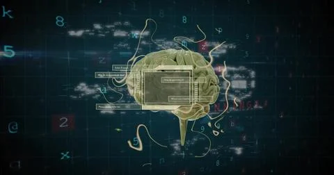 Image of ai text, human brain and data processing Stock-Illustration