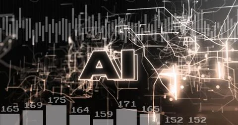 Image of ai text over data processing on black background Foto stock