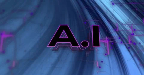 Image of ai text over light trails on blue background Foto stock
