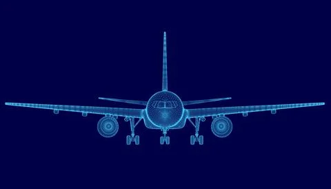 Image of an airplane with a blue tail is displayed. The image is of a jetliner, Stock Illustration