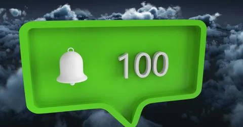 Image of alert icon with numbers on speech bubble over sky and clouds Foto stock