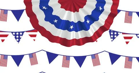 Image of american flags on strings over white background 스톡 일러스트