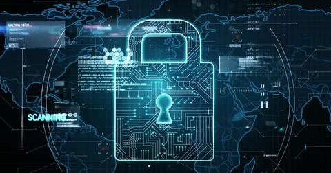 Image of analysis text, data processing over security padlock Stock Photos