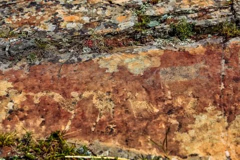 Image of the ancient hunt on the wall of the cave ocher. historical art. arch Stock Photos