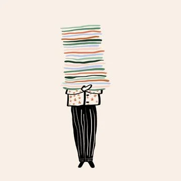 Image of anonymous person with stack of books Stock Illustration