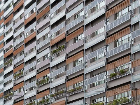 Image of Apartment windows with balconies pattern Foto stock