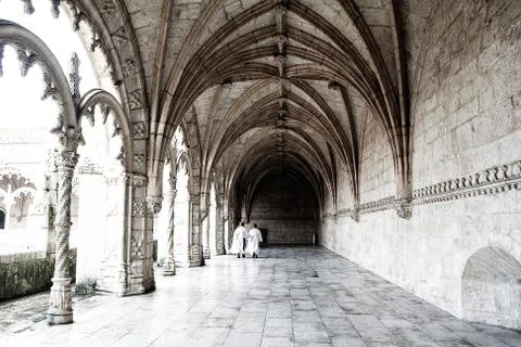 Image of arch of arches inside the building, sunny afternoon, Lisbon, Portuga Foto stock