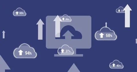 Image of arrows and clouds over computer Stock Photos