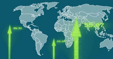 Image of arrows and data processing over world map 스톡 일러스트