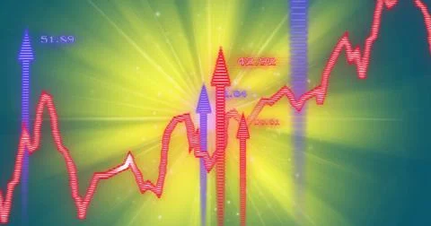 Image of arrows and data processing over diagram Stockillustratie