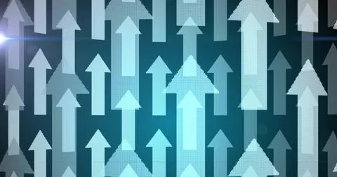 Image of arrows and digital data processing over black background Stock Illustration