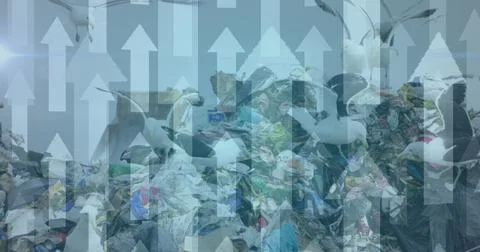 Image of arrows going up a garbage dump Stock Photos
