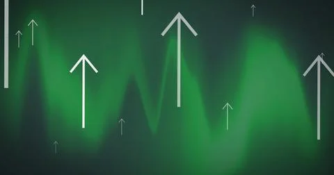 Image of arrows pointing up over green pattern Stock Illustration