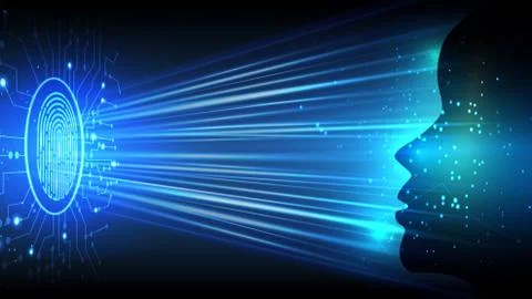 Image of artificial intelligence in the form of a luminous human head. Stock Photos
