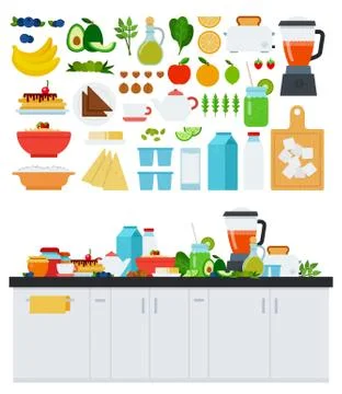 Image with assorted products for a healthy breakfast vector illustration in a Stock Illustration