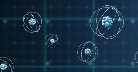 Image of atom models spinning and data processing on black background Stock Photos