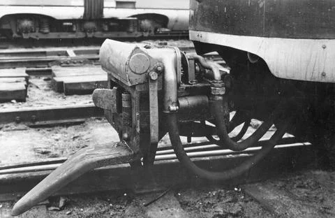 Image of the automatic clutch (Scharfenberg coupling) of a diesel-electric... Stock Photos