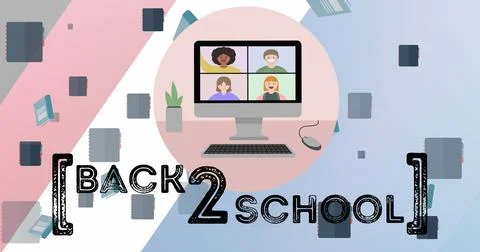 Image of back 2 school text over school items icons イラスト素材