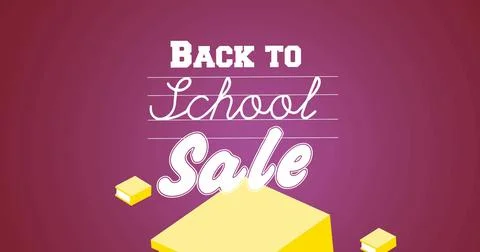 Image of back to school sale text over school items icons on purple background Illustrazione stock