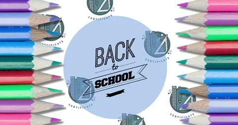 Image of back to school text over school items イラスト素材