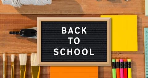 Image of back to school text over school items イラスト素材