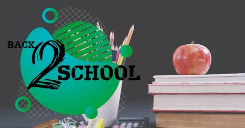 Image of back to school text over school items イラスト素材