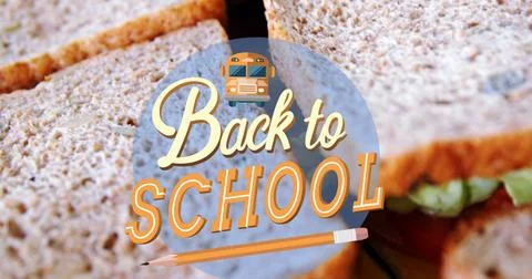 Image of back to school text over sandwiches イラスト素材