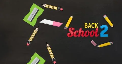 Image of back to school text over school items イラスト素材