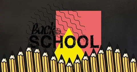 Image of back to school text over pencil digital icons on black background イラスト素材